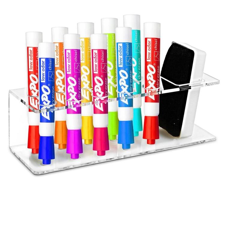 Clear Acrylic Wall Mountable 10 Slot Dry Erase Marker & Eraser Holder Rack - MyGift Enterprise LLC