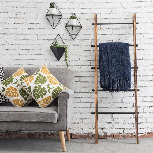 Urban Rustic Wall-Leaning Wood & Metal Blanket Ladder - MyGift