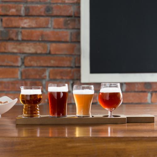 MyGift 5-Piece Variety Craft Beer Tasting Flight Set with 4 Glasses & Wood Paddle Serving Tray - MyGift Enterprise LLC