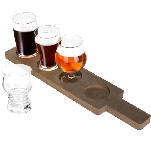 MyGift 5-Piece Variety Craft Beer Tasting Flight Set with 4 Glasses & Wood Paddle Serving Tray - MyGift Enterprise LLC