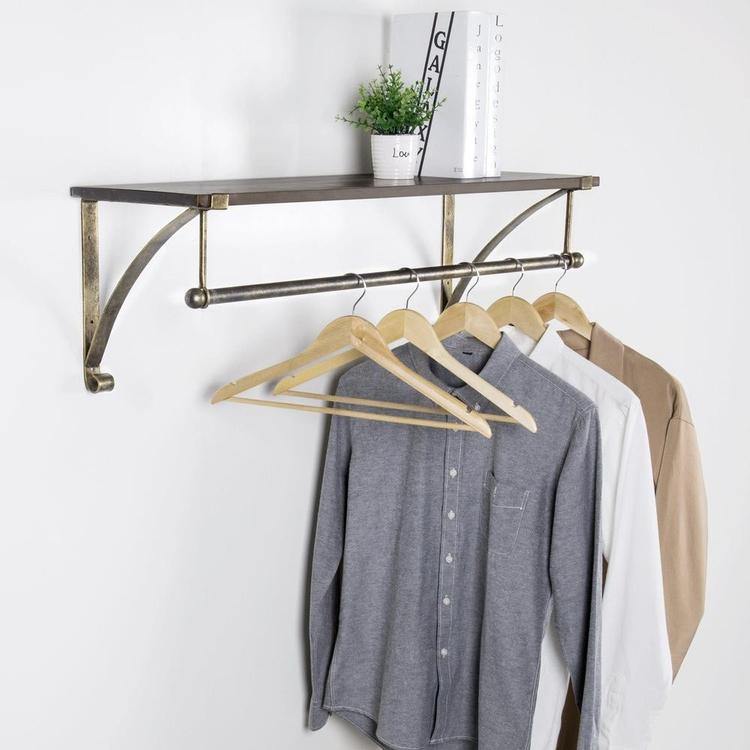 Wall Mounted Antique Bronze-Tone Metal & Wood Floating Shelf w/ Garmen –  MyGift