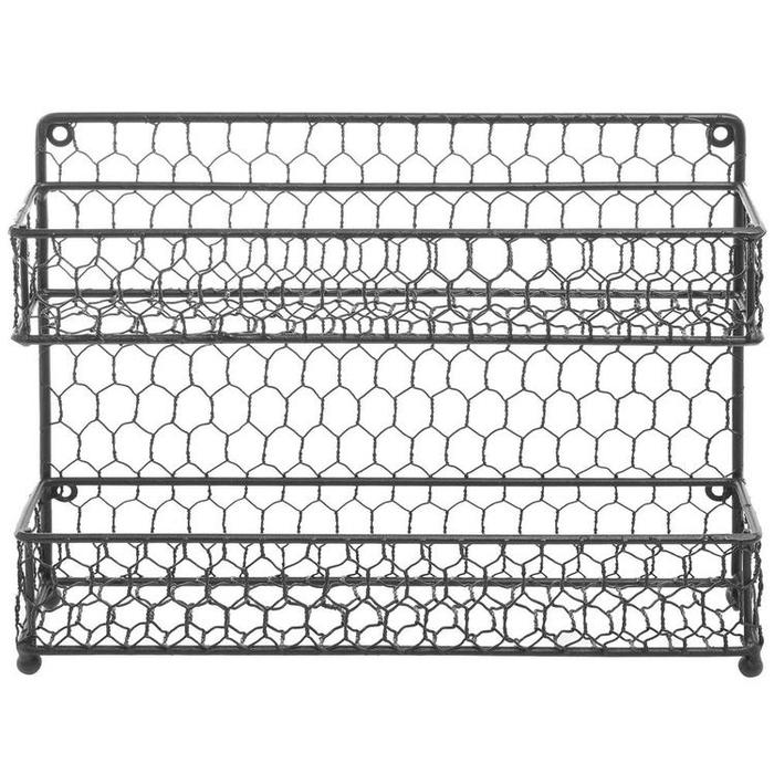MyGift 4 Tier Black Country Rustic Chicken Wire Pantry, Cabinet or Wall Mounted Spice Rack Storage Organizer