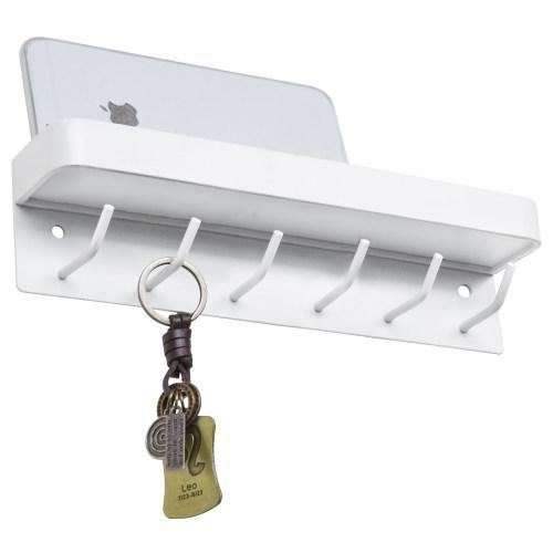 Wall Mounted Metal Key Holder with Shelf, White – MyGift