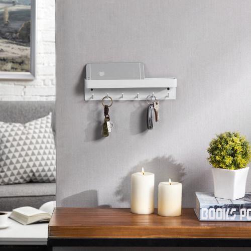 Wall Mounted Metal Key Holder with Shelf, White - MyGift