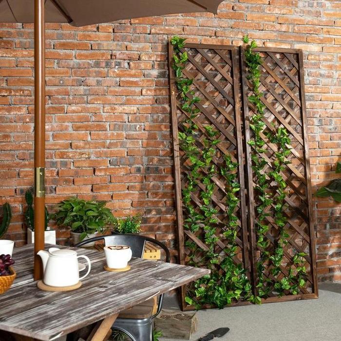 Wall-Mounted Rectangular Brown Wood Garden Trellis, Lattice Plant Screen, Set of 2 - MyGift Enterprise LLC