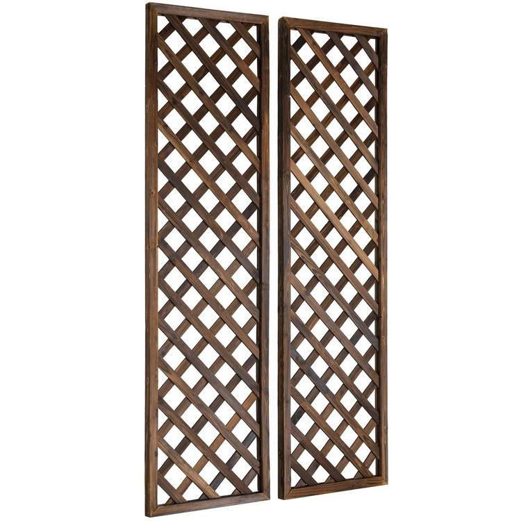 Wall-Mounted Rectangular Brown Wood Garden Trellis, Lattice Plant Screen, Set of 2 - MyGift Enterprise LLC