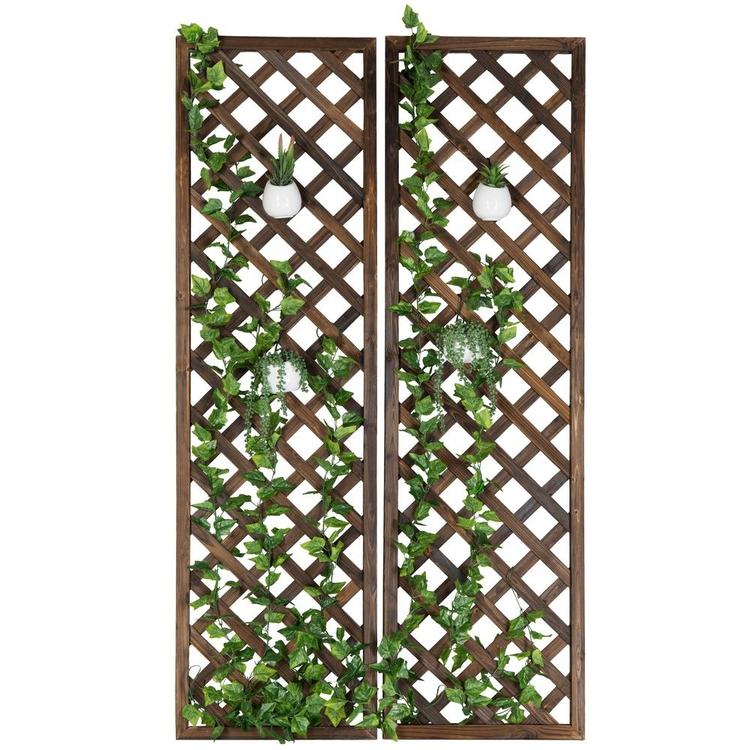 Wall-Mounted Rectangular Brown Wood Garden Trellis, Lattice Plant Screen, Set of 2 - MyGift Enterprise LLC