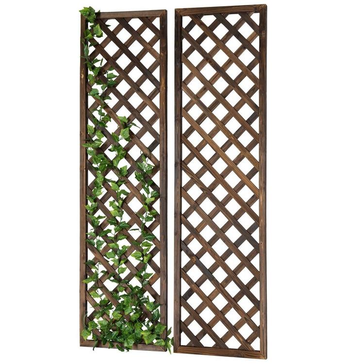 Wall-Mounted Rectangular Brown Wood Garden Trellis, Lattice Plant Screen, Set of 2 - MyGift Enterprise LLC