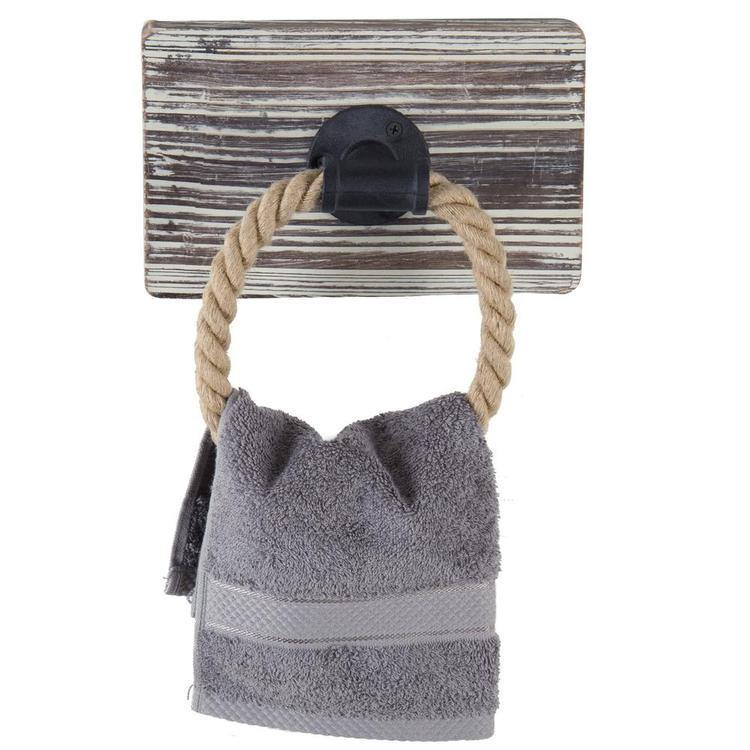 Wall-Mounted Torched Wood & Rope Towel Ring - MyGift