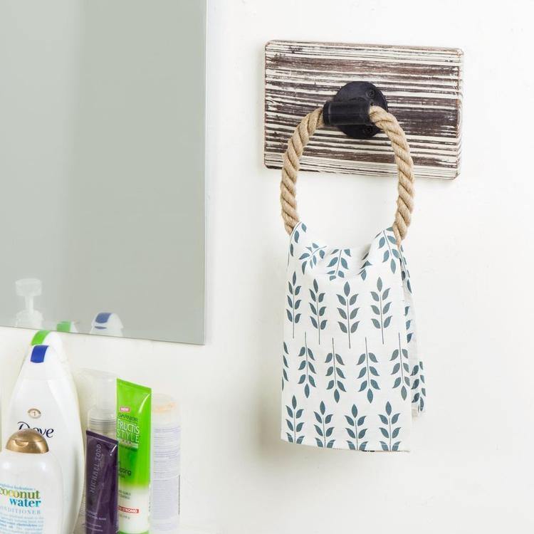 Wall-Mounted Torched Wood & Rope Towel Ring - MyGift