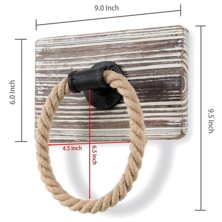 Wall-Mounted Torched Wood & Rope Towel Ring - MyGift