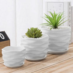 Wavy Rim Ceramic Outdoor Pot, Medium