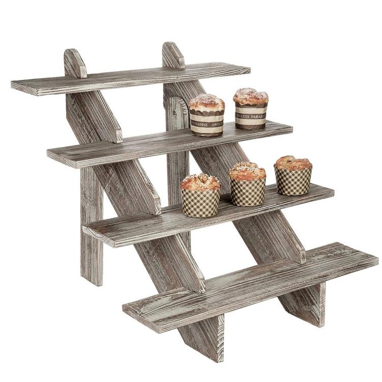 4-Tier Rustic Weathered Wood Retail Display Riser, Brown - MyGift Enterprise LLC