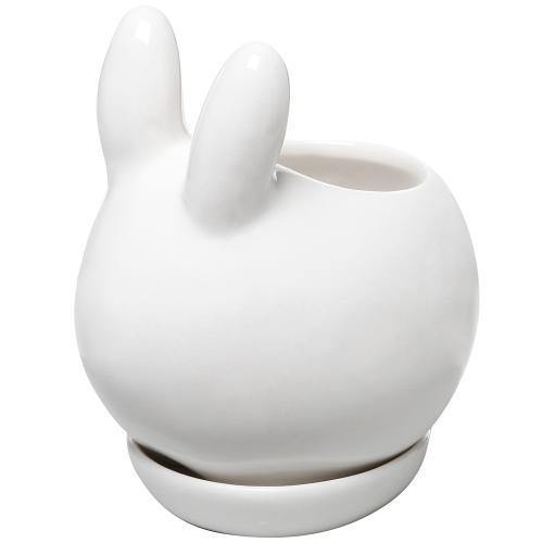 White Bunny Mini Ceramic Succulent Planter w/Saucer - MyGift