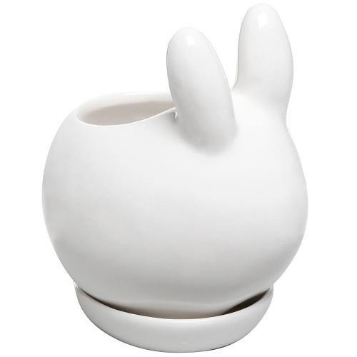 White Bunny Mini Ceramic Succulent Planter w/Saucer - MyGift