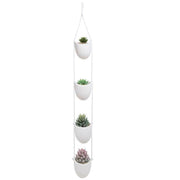 White Ceramic Rope Hanging Planter Set with 4 Containers - MyGift