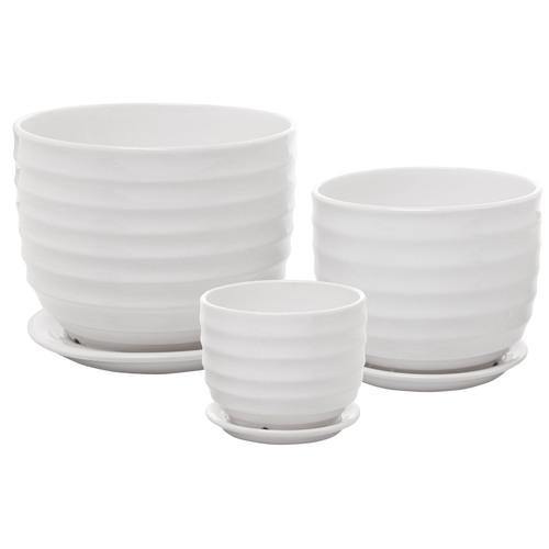 White Round Modern Ceramic Flower Pots, Set of 3 - MyGift