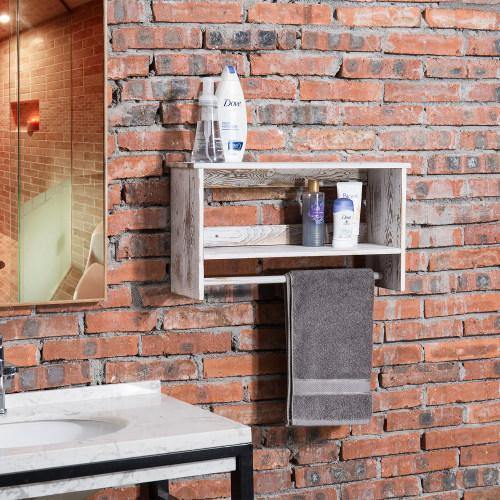 Drakestone Designs Bathroom Shelf with Towel Bar - Whitewash