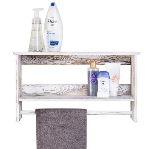 Drakestone Designs Bathroom Shelf with Towel Bar - Whitewash