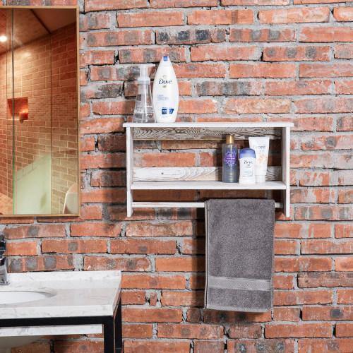 Whitewashed Bathroom Shelf with Towel Bar - MyGift