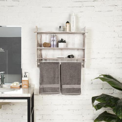 Drakestone Designs Bathroom Shelf with Towel Bar - Whitewash