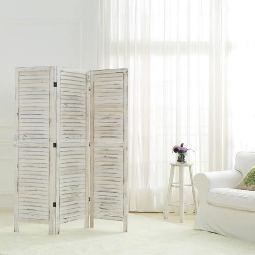 Whitewashed Wood 3 Panel Screen Room Divider - MyGift