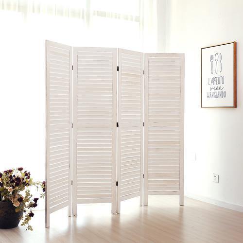 Whitewashed Wood 4-Panel Room Divider - MyGift