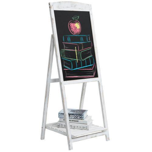 Whitewashed Wood Chalkboard Easel with Shelf - MyGift