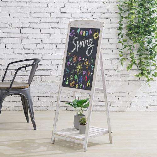 Whitewashed Wood Chalkboard Easel with Shelf - MyGift