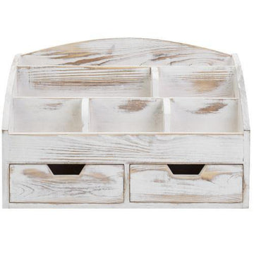 Whitewashed Wood Desktop Organizer with 2 Drawers – MyGift