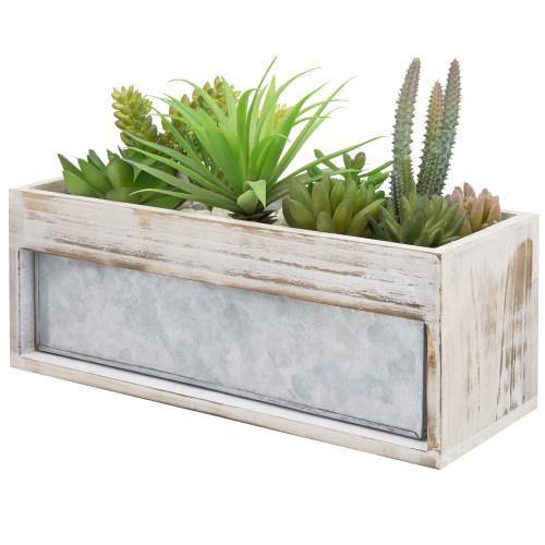 Whitewashed Wood & Galvanized Metal Planter - MyGift