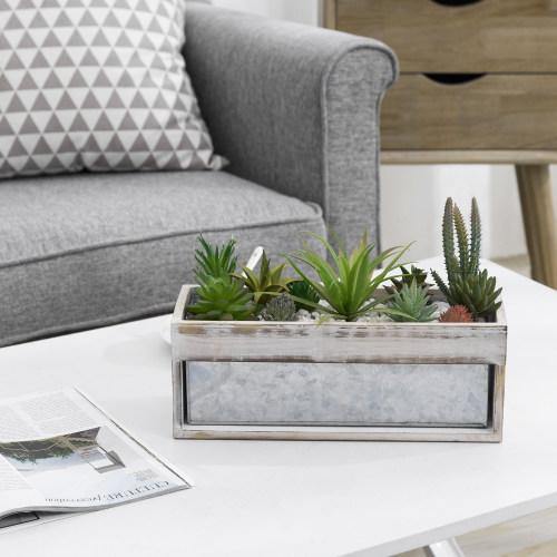 Whitewashed Wood & Galvanized Metal Planter - MyGift