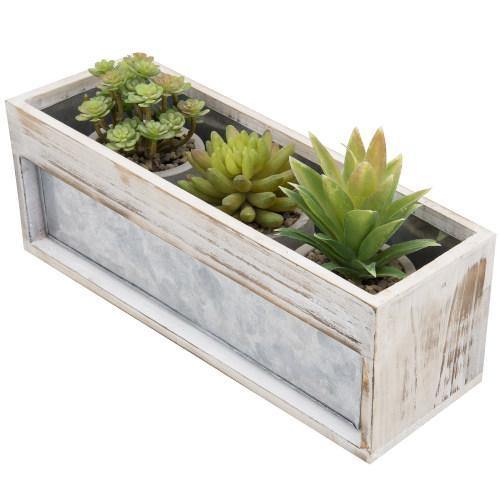 Whitewashed Wood & Galvanized Metal Planter - MyGift