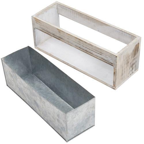 Whitewashed Wood & Galvanized Metal Planter - MyGift