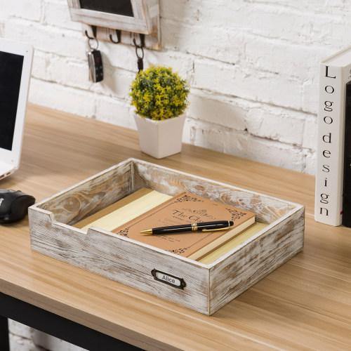 Whitewashed Wood Office Document Tray - MyGift