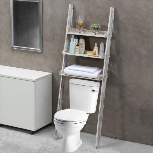 Whitewashed Wood Over-The-Toilet Ladder Shelf - MyGift