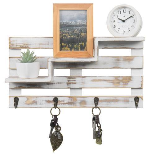 Whitewashed Wood Stair Display Shelf with Key Hooks - MyGift