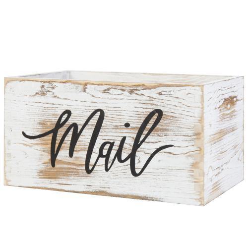 Whitewashed Wood Tabletop Mail Holder Box - MyGift