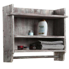 5 Hook Wood Wall Mounted Floating Bathroom Shelf and Towel Rack