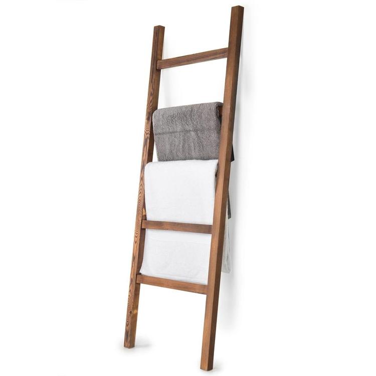 4.5Ft Rustic Wood Blanket Ladder Wall-Leaning Farmhouse Towel