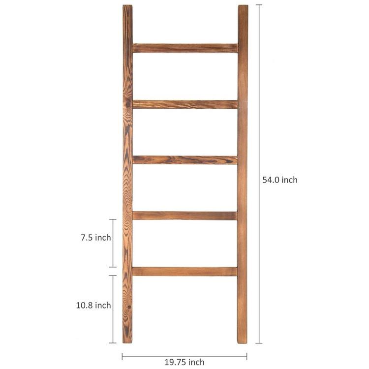 4.5Ft Rustic Wood Blanket Ladder Wall-Leaning Farmhouse Towel