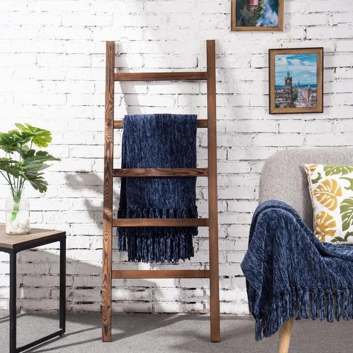 4.5-Foot Brown Wood Decorative Blanket Storage Ladder - MyGift Enterprise LLC