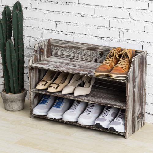 Rustic Torched Wood Shoe Rack - MyGift